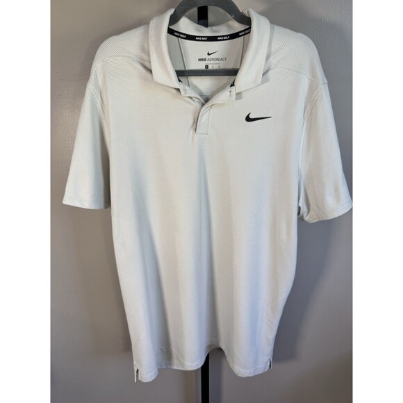 Nike Aeroreact Polo Shirt Mens XL WHITE Striped Collared Golf Stretch Snap - Picture 1 of 7